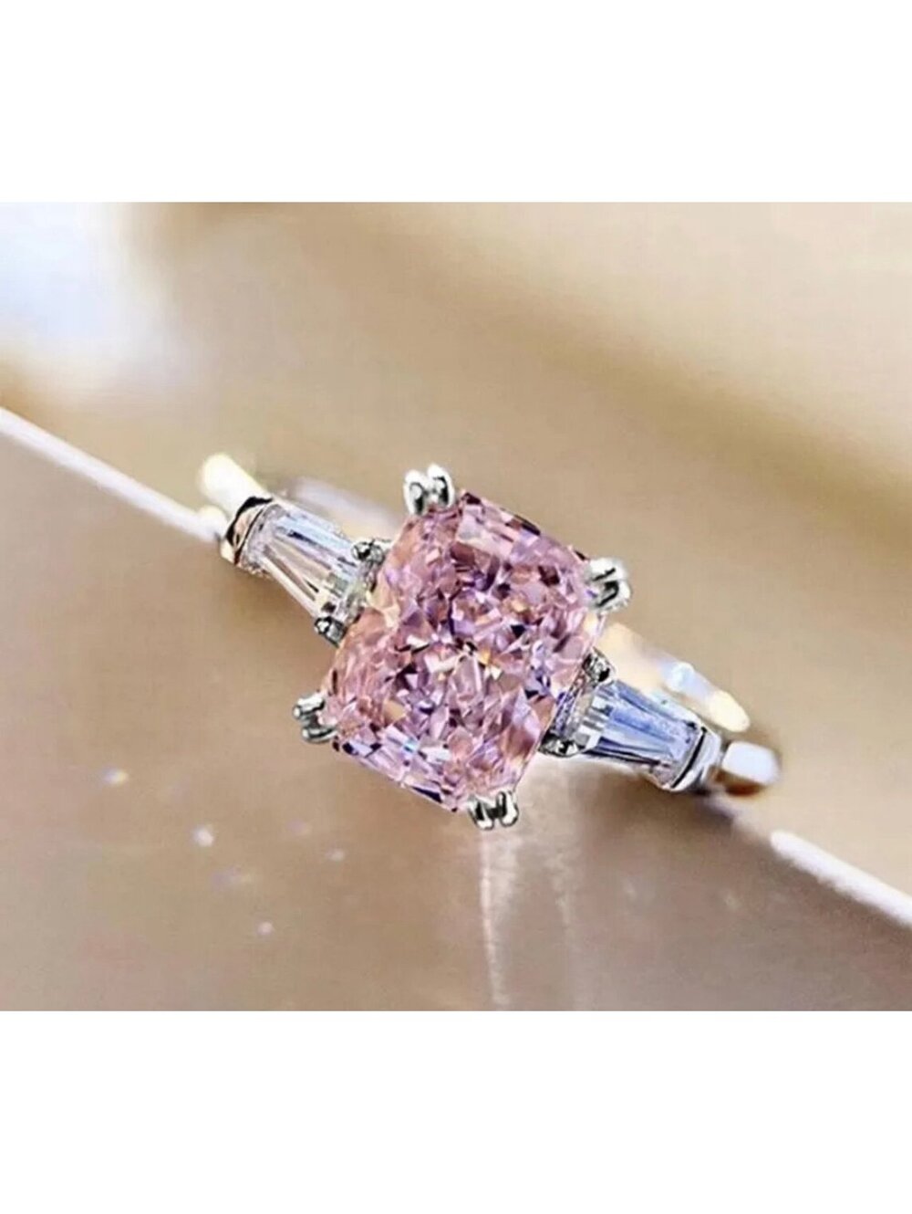 New - Gorgeous Pink Zirconia Engagement Style Ring - Size 8